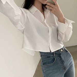 女性用ブラウスシャツmexzt y2kホワイト縫製シャツ女性韓国のエレガントなソリッドカジュアルな長袖スタイルユニークなシャツファッションストリート衣類ルーストップ2404