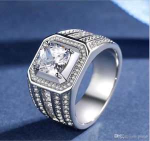 Mens Luxury Ring 925 Silver Plated Cz Diamond Men White Gold Rings Wedding Present Platinum Jewelry3155003