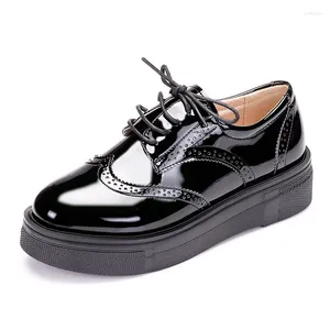 Casual Shoes Classic Brand Women Round Toe Black Oxford For Flats Comfort Lace Up Brogues Big Size 33-43