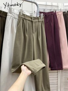Kadın pantolonları Yitimoky Yüksek Belli Takımlar Kadınlar için 2024 Kore Moda 2 Düğme Günlük Düz Yün Ofis Bayanlar Harem