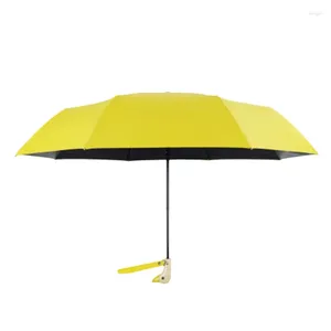 Umbrellas 1Pcs Automatic Sun Umbrella Wooden Duck Head Handle 8 Ribs Three Folding Windproof Black Coating UV Protection