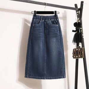 Skirts 2024 Spring Autumn Women's Long Denim Female Fashion High Waist Jeans Skirt Ladies Split A-line Pencil K18