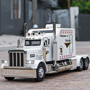 124 Alloy Trailer Truck Head Car Model Diecast Metal Container Engineering Transport Vehicles Kids Toy Gift 240430