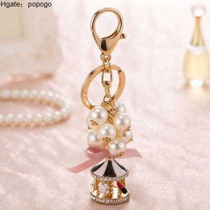 chains Lanyards Keychains Cute Keychain Pearl Crystal String Carousel For Women Key Chain Jewelry Gift Accessories Llaveros Para Mujer Drop Ship Miri22