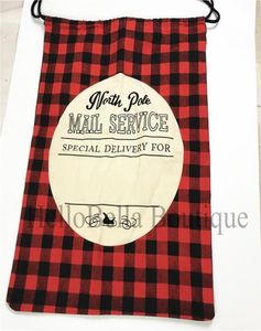 50pcs Vermelho inteiro preto Verifique Santa Sack North Pólo Mail Service Cotton Cotton Christmas Presente Bag2154047