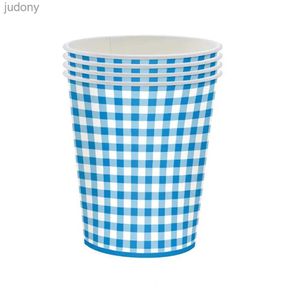 Disposable Plastic Tableware 24 pieces of blue checkered pattern thickened dining plate disposable party plate set with WX