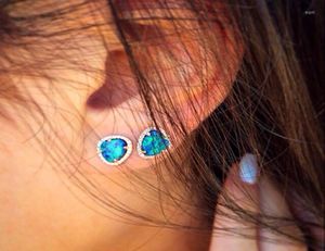 Stud Earrings Geometric Gem Blue Fire Opal Stone Gold Earring High Quality Women Fashion1057823