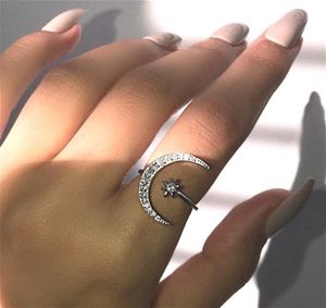 Ny stil personlighet halvmåne moon ring lady mode zirkon kristallstjärna månen öppen justerbar charm kvinnor ring smycken8305223