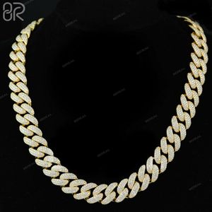 Hot Selling 16mm Gold Plated Moissanite Cuban Chain Real Gold Gra Certified Round Brilliant Cut 925 Silver Fine Necklace Jewelry