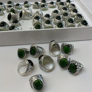 Ringos de cluster 2024 5pcs/conjunto anel oval artesanal vintage para homens mulheres antigas cor de prata verde jóias religiosas de pedra punk