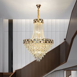 Luxury Villa New Smart Dimning Crystal Chandelier Duplex Building vardagsrum High-End Atmospheric Bollow Staircase Pendant