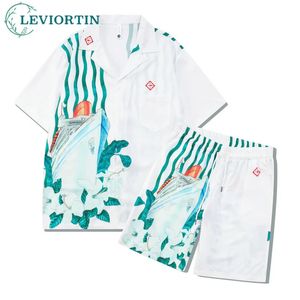 Hawaii Mens Shorts Set Casual Trainesuits Moda markası gevşek gömlek takımları Unisex yaz dijital baskı yaz iki parça kıyafetleri 240428