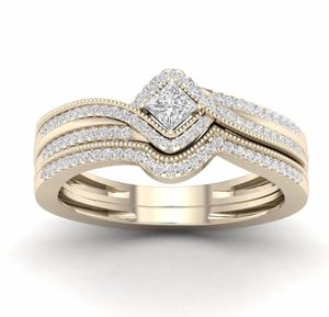 Bröllopsringar Fashion Gold Glittring Square Zircon Princess Förlovningsring Ställ in hög kvalitet för Women Party Jewelry Bague Femme5680586