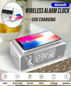 Wireless Phone Charger Alarm Clock Watch FM Radio Tabell Digitala klockor Termometer med skrivbord för heminredning3569643