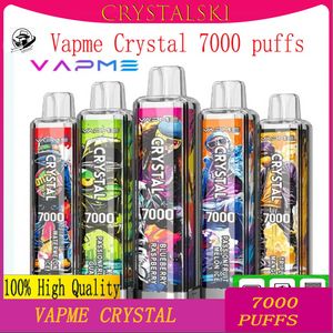 오리지널 VAPME Crystal 7000 퍼프 일회용 vape 주스 7K vape 펜 장치 14ml 사전 채워진 카트리지 메쉬 코일 650mah 충전식 배터리 30 맛