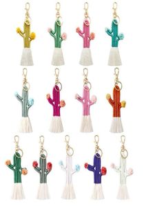 Nyckelringar Handgjorda stickade bomullstrådar inslagna Tassel Cactus Keychain för kvinnor Fashion Boho Style Boutique Jewelry Whole4423423