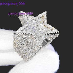 Factory Custom Hiphop Jewelry Sier VVS Moissanite Hip Hop Star Iced Out Letter Menmoissanite Diamond Ring