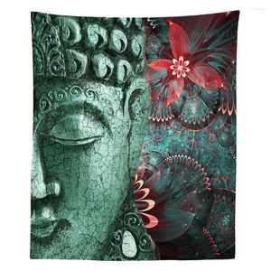 Tapisserier Buddhism Buddha Shakyamuni Meditation With Red Flower Zen Tapestry av Ho Me Lili For Living Room Home Wall Decor