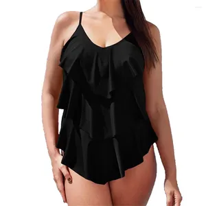 Menas de banho feminina Deka Women Black Plus Size Grande grande abaixamento de um peito de banho de maiô Falbala feminino de banho de banho de praia