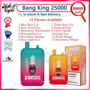100% Original Bang King 25000 Puff Disposable E Cigaretter 0% 2% 3% 5% 650mAh Laddningsbart batteri 12 Smaker i lager Puffs 25K Vape Pen