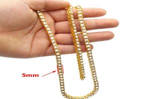 Hiphop bling kedjor smycken mens diamant isad ut tenniskedjan halsband mode 5mm silver guld svartkedja halsband1427251