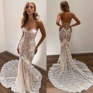 Appliques Dresses Sweetheart Lace per Bride Mermaid Wedding Wedding Illusion Itless Wele De Mariee Bridal Gowns