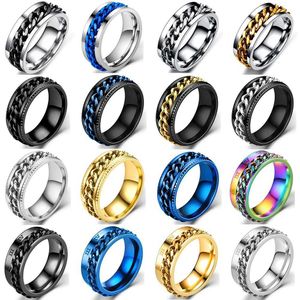 Bandringe Druck RFOR Angst Relaxation Edelstahl Drehkette Zappel Metallrotatoren Herren Rjewelry Anillos de Humbres J240429