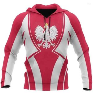 Erkek Hoodies 3D Baskı Polonyalı Bayrak Polonya Erkekler İçin Ulusal Amblem Polska Arması Grafik Grafik Hoozed Sweatshirts Vintage Giyim