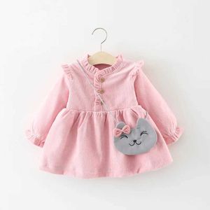 Abiti da ragazza 2 pezzi Abiti da bambina Autumn e inverno vestito in velluto a coste Dolce e carino abito da principessa Spesso Abito da bambino con borsa