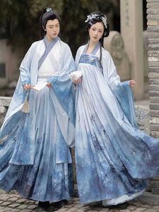 Ethnische Kleidung Hanfu Kleid Paare Chinesisch Traditionelle Cosplay -Kostüm Sommer Männer Frauen Altes Hanfu -Gradient 3pcs Sets Plus Size xl