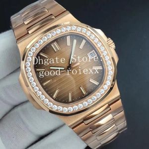 40mm Men's Rose Gold Watch Automático Cal 324 S C relógios homens Diamond Crystal Buzel Brown Dial 5711 PF Factory ETA Mechanical 291y