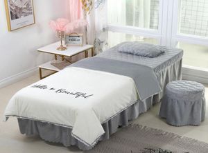 46pcs Bellissimi set di biancheria da letto per salone di bellezza Spa per massaggio Usa il ricamo da ricamo a velluto corallino foglio trapunta per trapunta per trapunta personalizzata S T202965683