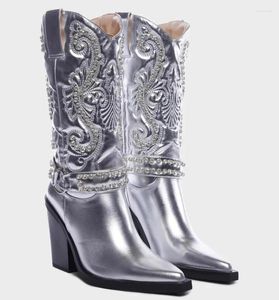 Boots Stage Performance Night Club Fashion Knee High Lady Blingbling Diamond Cowgirl