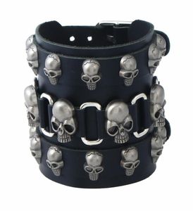 Trendy Punk Rock Bracelets color black PRB001 Leather Woven Accessory Male Fashion Alloy Skull Rivets Beaded Hip Hop Charm Jewe8641499