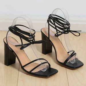 Dress Shoes 2024 White Black Woman Ankle Strap Sandals Leather Cross-Tied High Heels Sexy Lace Up Party Pumps shoe Size 35-42 H240527 996T