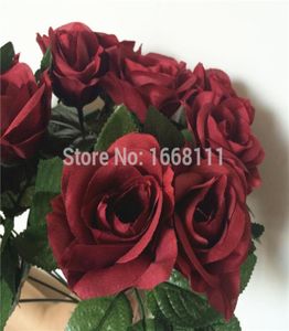 80pcs Burgundy Rose Flower Red 30cm Vino Colore Rose per centrotavola per matrimoni Bride Bouquet Artificial Decorative Flowers4595773
