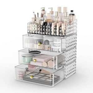 Scatola di visualizzazione cosmetica e di stoccaggio con organizzatore per trucco per trucco cosmetico con 3 cassetti 1 vassoio Q240429