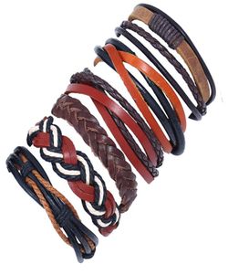 Vintage Genuine Leather Bracelets For Women 6pcsset Multilayer Weave Rope Wrap Bracelets Bangle Men Jewelry Drop 9608041