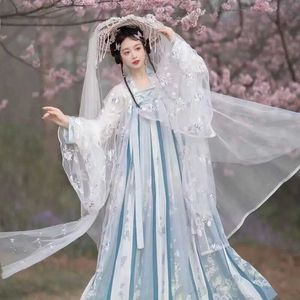 Abbigliamento etnico Hanfu Donne cinese Cosplay tradizionale Costume da fata Fira Dinastia Antica canzone Hanfu Abito da ballo estivo blu Plus size XL