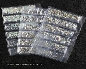 1440pcs Bag Rhinestones Set Flatback Glass Nail Rhinestones 6 Storlek Mixed Color AB Crystal Strass 3D Charm Gems Diy Nail Art Decora7712203