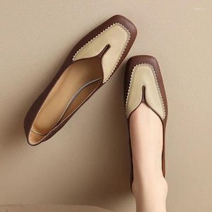 Casual skor gamla design kvinnor vårlägenheter fyrkantig tå grunt mockasins aprikos blandad färg kontor lador arbetande loafers chaussure femmes