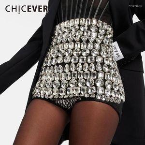 Frauen -Shorts Chicever Patchwork Diamanten für Frauen hohe Taille Spleiß Reißverschluss Schläbchen eine Linie Hit Color Summer Minirock Frau 2024