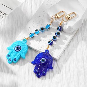 Bunte blaue Böse Eye Perlen Kette Acryl großer Palmenschlüsselketten Goldschlüsselringe Anhänger Schlüsselring Charms Bohemian Geschenk