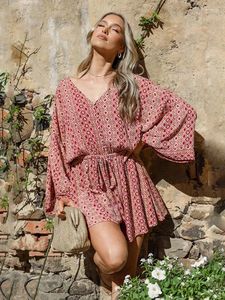 Casual Dresses 2024 Summer Fresh Sweet Style Semester Tryckt Pullover Beach Dress for Women Long Sleeve Mini A2784