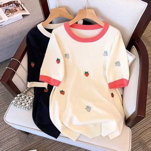 Women's T-Shirt 170Kg Plus Size Womens Chest 160 Summer Loose Ice Silk Knitted Top Short sleeved Strawberry T-shirt 5XL 6XL 8XL 9XL 10XLWX