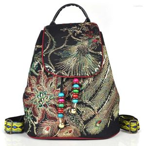 Storage Bags Fashion Women's Backpack Original Ethnic Embroidery Bag Peacock Sequins Canvas Large Capacity Casual Travel