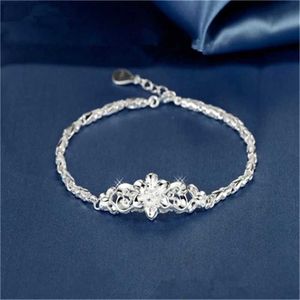 Chain 925 Sterling Silver Bracelet Exquisite Flower Chain Fine Jewelry Wedding Party Ladies Gift Womens Bracelet