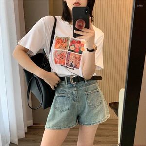 Kvinnors T-skjortor Summer Casual Graphic T-shirt Lossa kort ärm Ren bomullskvinnor Korean Kawaii Cartoon Print White Y2K Tops