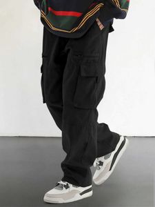 Men's Pants Mens drawstring fashionable flip pocket cargo pants J240429