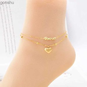 Anklets 316l rostfritt stål Nytt mode high end smycken 2-lagers pärlor för evigt kärlek charmkedja anklet kvinnor tobilleras wx